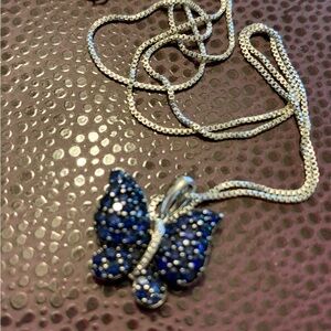 Silver Blue Butterfly Pendant Necklace